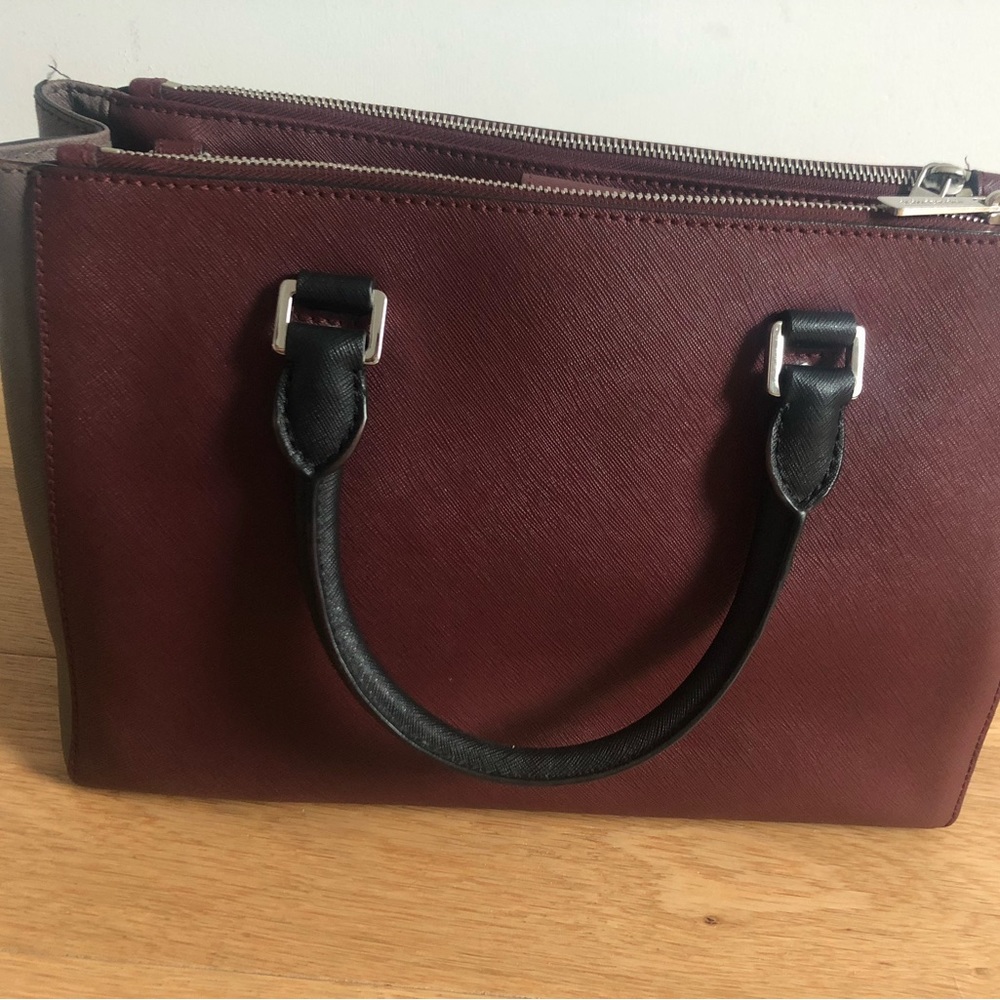 Michael Kors Sutton colorblock satchel burgundy gray - Picture 2 of 7